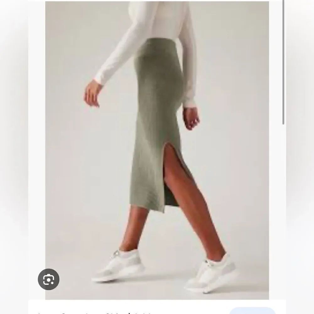 NWT New ATHLETA Luxe Seamless Skirt Ribbed Knit Side Slit Midi Olive Green M